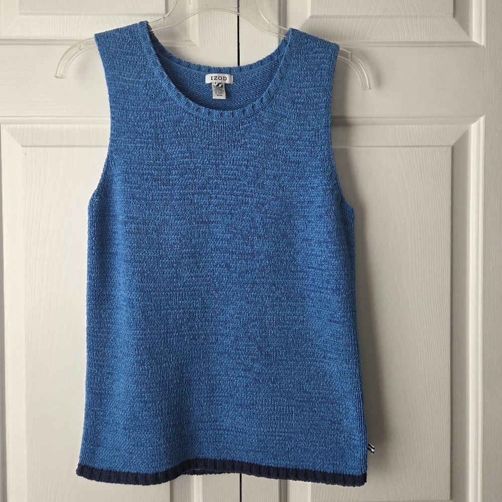 Izod Blue Knit Sleeveless Top with Dark Trim